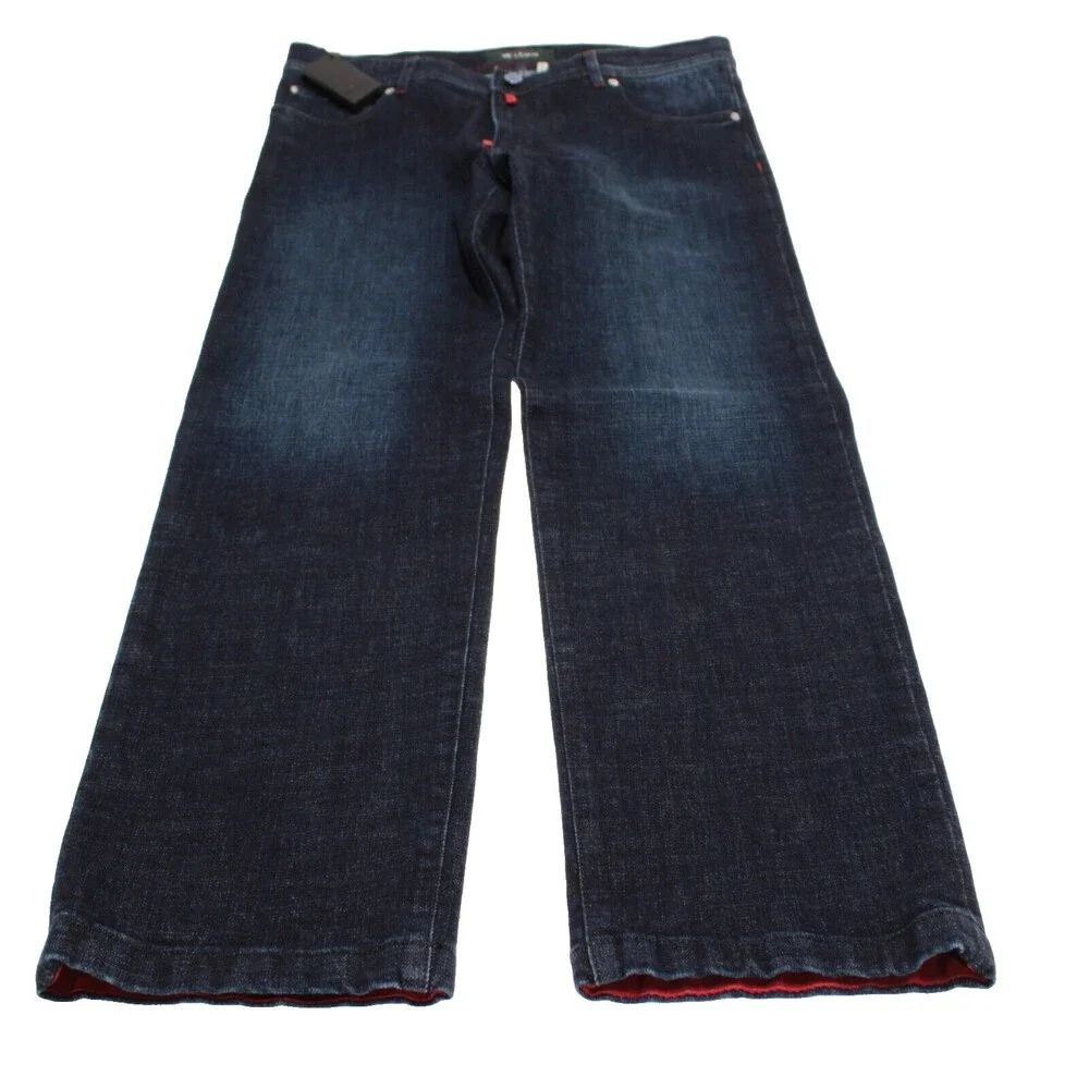 Kiton NWT Jeans Size 40 US Slim In Solid Dark Blue Cotton Blend Denim